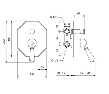 ASTAIRE - 2 hole shower mixer with diverter by Park Avenue - view 3